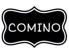 a black and white sign with the word comino written in cursive writing