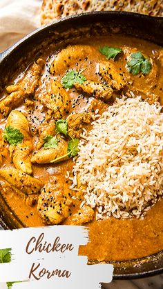 a pan filled with chicken curry and rice