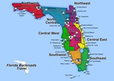 a map of florida with all the roads and major cities in each state on it