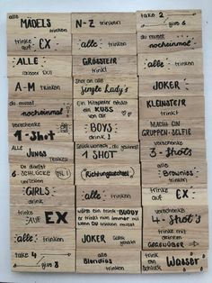 six wooden signs with names and numbers for different types of people's names on them