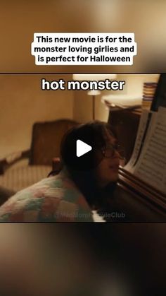 a woman sitting in front of a piano with the caption hot monster