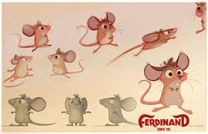 several cartoon mouses are shown in various poses