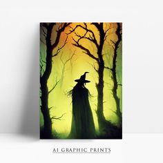 a painting of a wizard standing in the woods