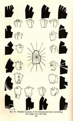 an old book with black and white drawings on the page, which shows different types of clothing