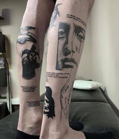 two people's legs with tattoos on them