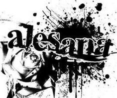 the word alesana written in black ink on a white background with splats