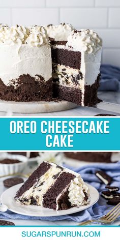 two pictures side by side one with oreo cheesecake and the other with chocolate cake