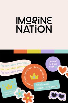 an advertisement for the magazine imagine nation, with flowers and hearts on it's side