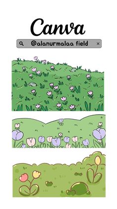 an illustrated field with flowers and the words canva in spanish on top of it