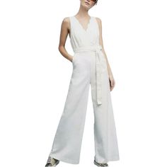 Flirty Date Night / Vacation Cream Jumpsuit From Nwot Chino By Anthropologie. Soft White Twill Cotton Jumpsuit With Wide Palazzo Leg And A Cute Scallop Lined V Neck In A Beautiful Wrap Silhouette. This Is A Super Flattering Jumpsuit That Is Fully Lined, So Don’t Worry About Anything Showing Through The White. Adjustable Shoulder Straps With Metal Buckle Detailing On Each Shoulder. It Has A Long Wrap Tie At Waist To Cinch And Tie A Bow Or Let It Hang Long. Perfect For Many Occasions, Especially Bride To Be Attire. It Can Be Dressed Up Or Dressed Down Depending On The Occasion! Only Worn Once On A Cruise And Dry Cleaned. It Still Has The Dry Cleaner Tags On It. - Wide Leg Jumpsuit - Siz Chic White Cotton Jumpsuits And Rompers, Elegant Cotton Jumpsuit For Work, Elegant White Jumpsuits And Rompers For Day Out, Cotton V-neck Jumpsuit For Work, Chic Cotton Pantsuit For Spring, Elegant Cotton Jumpsuits And Rompers For Spring, Spring White Overall Pantsuit, White Overall Pantsuit For Spring, Spring Cotton Pantsuit