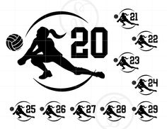 the number ten volleyball player silhouettes with different positions and numbers to play in this game