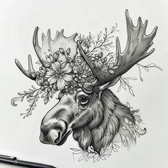 Moose Tattoo Craft Set Chandelier Tattoo, Elk Tattoo, Antler Tattoo, Moose Tattoo, Cowgirl Tattoos, Cool Nature, Daisy Tattoo, Sugar Skull Tattoos, Tattoos For Lovers