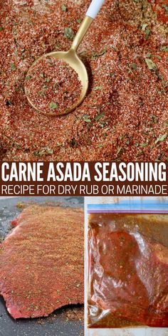 the recipe for homemade marinade sauce is shown in three different pictures, including an image of