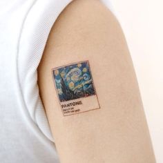 a person with a tattoo on their arm that reads pantonee and the starry night