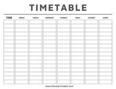 Printable Timetable Template Monday to Sunday. Blank Weekly Timetable for Work. Weekly Study Timetable Template, School Timetable Printable, Week Timetable Template, Teachers Timetable, Time Table Schedule, Timetable Template Free Printable, School Time Table Template, Routine Timetable, Time Table School