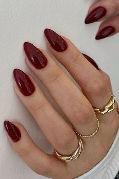 Dark Maroon Almond Nails, Burgundy Red Almond Nails, Dark Cherry Almond Nails, Cherry Red Oval Nails, Almond Wine Red Nails, Almond Deep Red Nails, Red Mocha Nails, Acrylic Nails For Darker Skin Tones, Maroon Holiday Nails