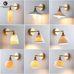 multiple images of different lighting fixtures on a wall