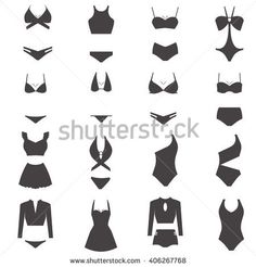 women's swimsuits and bathing suits silhouettes, set on white background