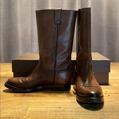 Perfect Condition / Gucci Betis Glamour Classic Cowboy Boots / Color: Cocoa / Pull On Style / Only Worn A Handful Of Times / Sole And Heel Protectors / Always Kept In Original Box / Boot Dustbag Included / 1.5” Heel / 12” Shaft Height / Size 37 Designer Gucci Boots With Branded Insole, Classic Gucci Boots With Leather Sole, Gucci Calf Leather Boots, Luxury Snip Toe Boots For Galas, Gucci Formal Boots With Leather Sole, Designer Calf Leather Boots With Goodyear Welted Construction, Designer Calf Leather Boots With Goodyear Welt, Designer Round Toe Boots For Galas, Luxury Almond Toe Boots For Galas