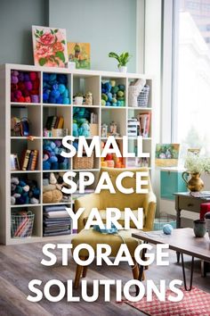 small space yarn storage solution with text overlay