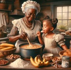 Black Grandma Drawing, African Mother Art, Black Motherhood Painting, Old Paintings Of Black Women, Renisance Women Painting Black