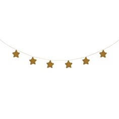 gold stars are hanging from a string