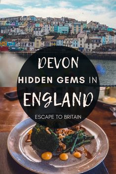 a plate with broccoli on it and the words devon hidden gems in england