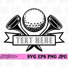 a golf ball and two tees with the words text here