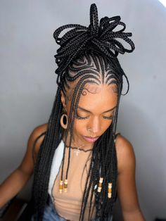 Bunny Hairstyle For Black Women, Cornrows With Loose Hair, Half Individuals Half Cornrows, Chukwu Hairstyle, Nubian Braids Hairstyles, Cornrows For Thinning Edges, Fulani Ponytail Braids, All Back And Base Hairstyle, Fishtail Hairstyles For Black Women