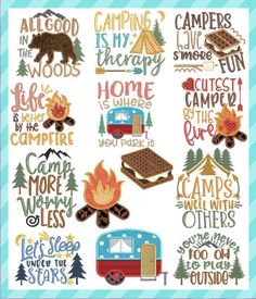 camping is my therapy sticker sheet with campers, rv and campfires