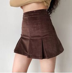 Sexy A-Line Pleated Corduroy Mini Skirt – Tomscloth High-waisted Brown Corduroy Skirt, Trendy Brown Skirted Bottoms, Trendy Brown Cotton Mini Skirt, Fall Cotton Skort For School, Fall School Cotton Skort, Fitted Corduroy Mini Skirt With Pockets, Fitted Brown Corduroy Mini Skirt, Fitted High Waist Corduroy Skirt, High Waist Fitted Corduroy Skirt