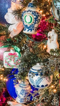 a christmas tree decorated with ornaments and lights