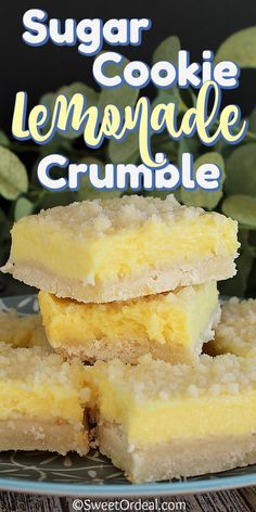 sugar cookie lemonade crumbles stacked on top of each other in front of a plant