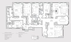 the floor plan for an apartment with three bedroom and two bathroom areas, including one living room