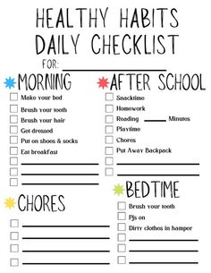 a printable daily habit checklist for the kids to do on their school day