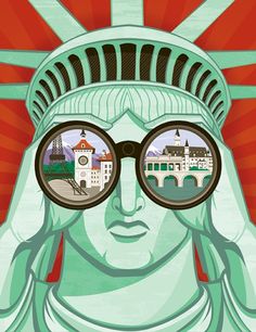 the statue of liberty has two round glasses on it