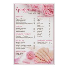 Beauty Nail Salon Price List Poster Nail Salon Price List, Nail Suite, Poster Spa, Beauty Salon Price List, Nail Salon Prices, Shellac Pedicure, Manicure Shellac, Nail School, Nail Room Ideas