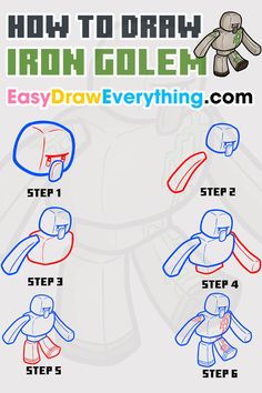 how to draw iron golem step by step drawing instructions for kids and beginners