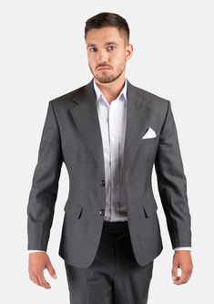 Ellis Charcoal Suit - SARTORO Tailored Gray Suit In Suiting Fabric, Classic Gray Three-piece Suit For Work, Classic Tailored Gray Tuxedo, Gray Suit For Business Casual, Tailored Gray Suit For Semi-formal Occasions, Tailored Gray Semi-formal Suit, Business Casual Gray Suit In Suiting Fabric, Gray Business Casual Suit, Semi-formal Tailored Gray Suits