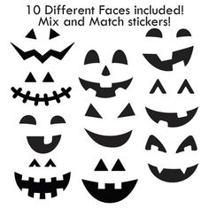 10 different faces included in the mix and match stickers for halloween decorations, including jack - o'- lanterns