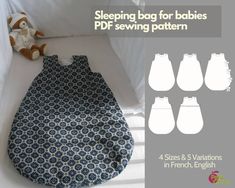 the sleeping bag for babies is shown with instructions to sew and sew it