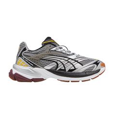 Find PUMA Velophasis 'phased Silver Burgundy Yellow on Editorialist. Velophasis 'Phased - Silver Burgundy Yellow' 2000s Style, Sneakers Puma, Black Puma, Create Something, Thick Heels, Black Sneakers, 2000s Fashion, Yellow Black, Casual Sneakers