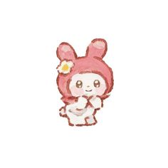 a drawing of a pink bunny with a flower in its hair