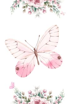 two pink butterflies with flowers on them