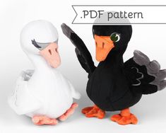 two stuffed ducks sitting next to each other on top of a white background with the words pdf pattern above them