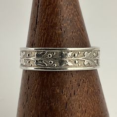 Vintage Floral Sterling Silver Stacker Spacer Band Ring, UK Size O1/2, US Size 7 1/4, EU Size 54 1/2, Stamped Silver, Band Width 4.9mm, Weight 2.00 Grams, Lovely Condition Silver Jewlery, Floral Jewelry, Silver Engagement Rings, Crown Jewels, Floral Jewellery, Silver Band, Band Ring, Vintage Floral, Band Rings