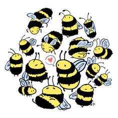 a bunch of bees that are in the shape of a circle on a white background