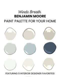 the paint palette for your home is shown in shades of blue, white and gray