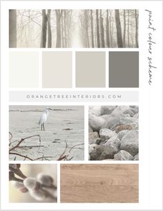 the color scheme for an interior design project with white, gray and wood tones in it