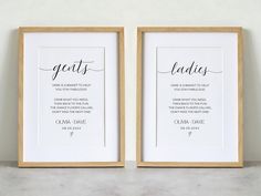 two framed wedding vows are shown in front of a white wall